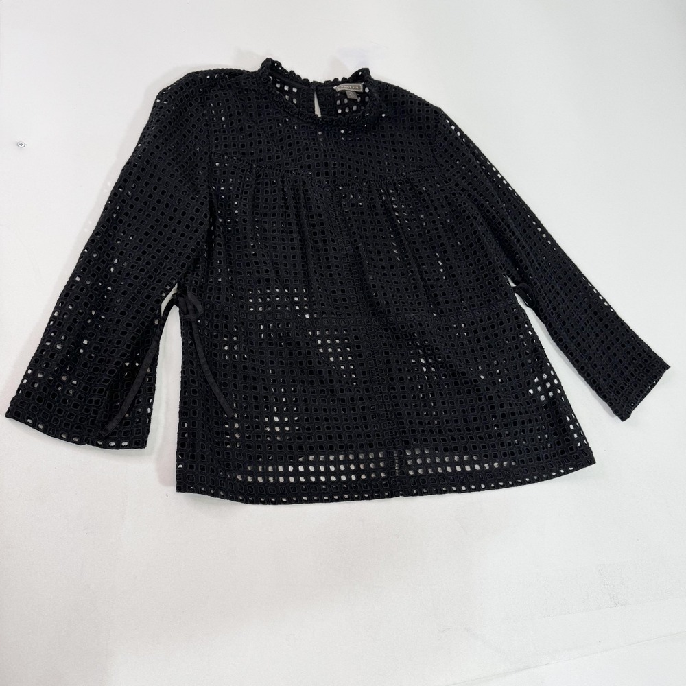 Point Sur Shirt Womens 6 Black Eyelet Lace Long Sleeve Mock Neck Tie Cuff Top